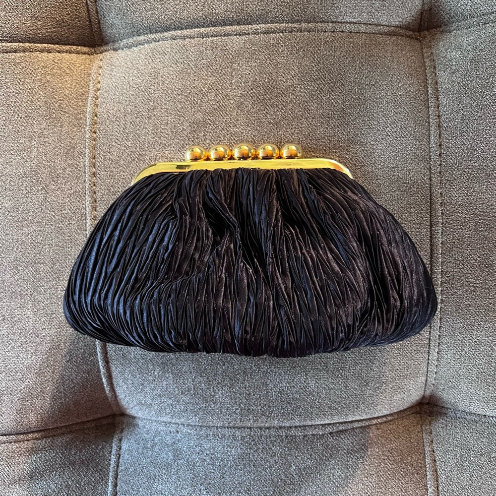 Vintage Carla Marchi Navy Blue Clutch with Gold Accents